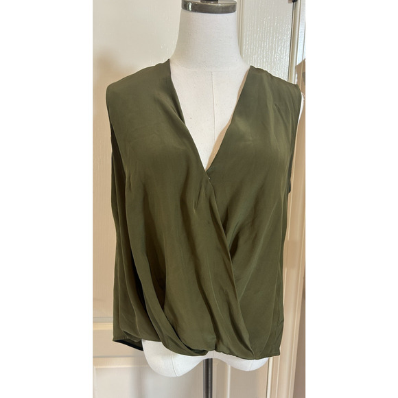 rag & bone Tops - Rag & Bone Green Silk Victor Faux Wrap Blouson Sleeveless Blouse Top S